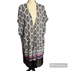 Swim by Cacique | Women's Black Paisley Tassel Flowy Swim Cover Up Sz 14/20